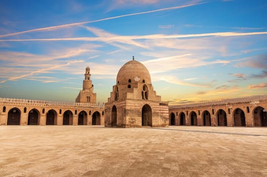 Popular tourist place of Cairo, Mosque of Ibn Tulun inner yard view, Egypt.