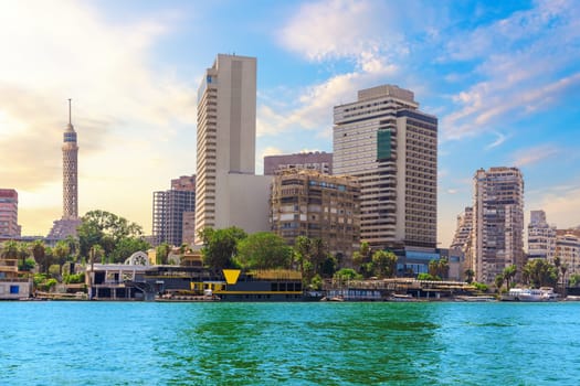 View of modern Cairo, buildings of downtown and the Nile river, Egypt.