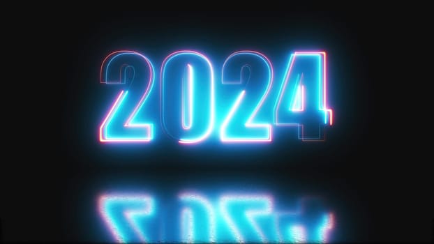 2024 Neon text. Computer generated 3d render