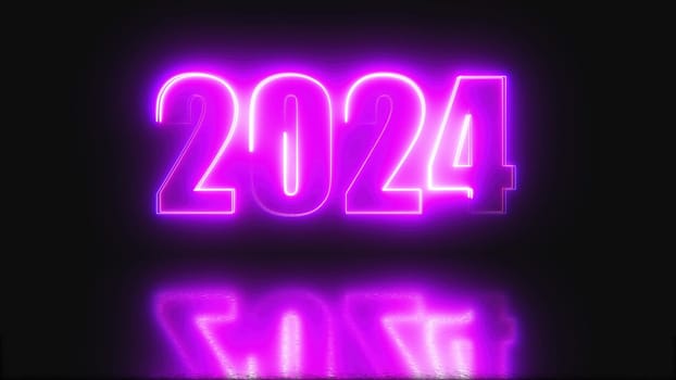 2024 Neon text. Computer generated 3d render