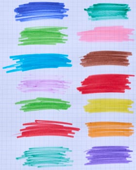 Hatching with multi-colored felt-tip pens on a sheet of checkered paper