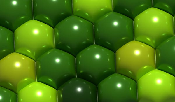 Green blown honeycomb, abstract 3D rendering background
