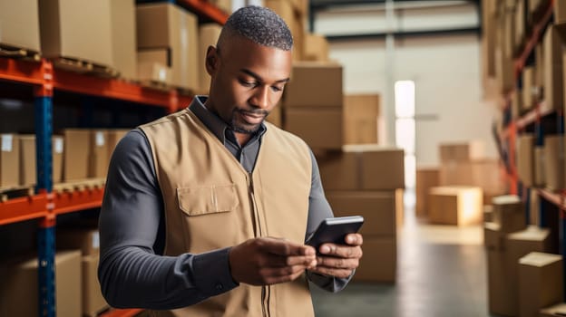 Logistics, shipping and worker on the phone