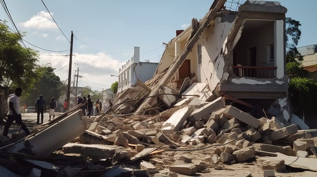 Earthquake effects. Collapses houses.
