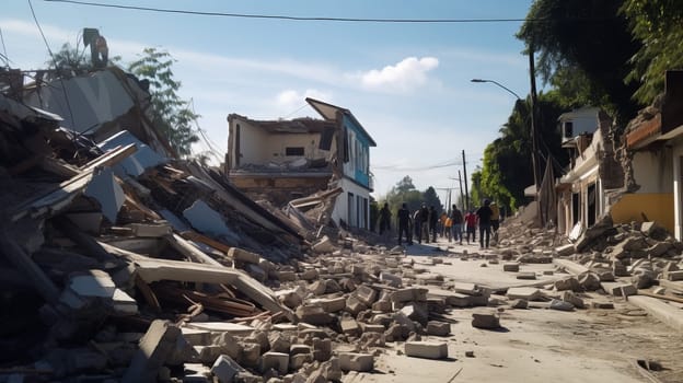 Earthquake effects. Collapses houses.
