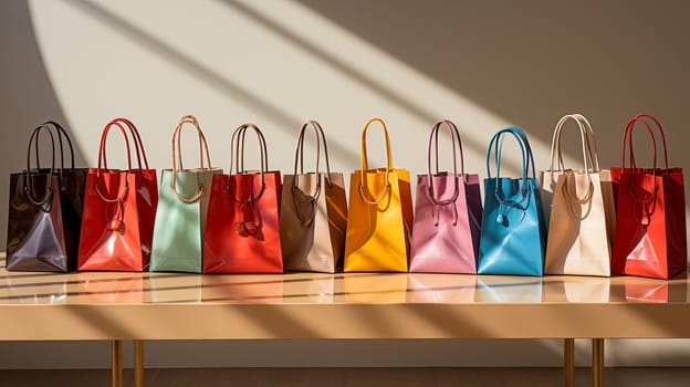 Colorful gift bags on floor