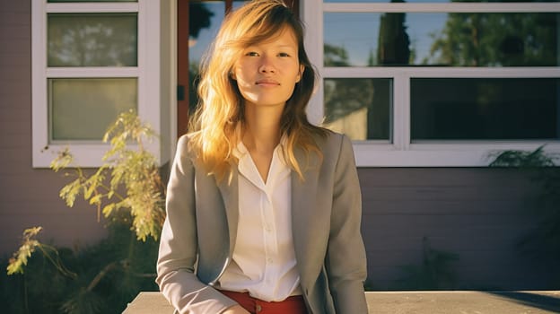Real estate agent. Close-up portrait attractive cheerful real estate broker.