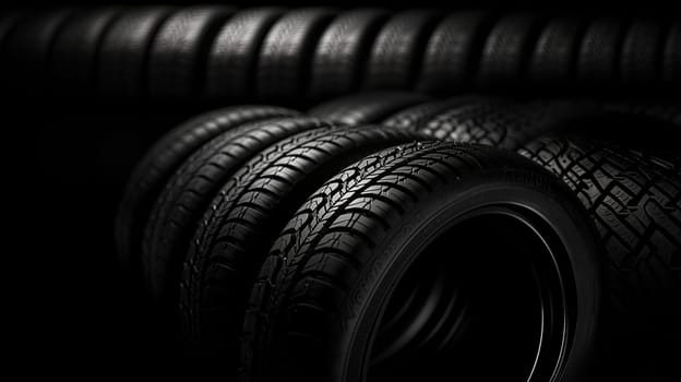 A new tire is placed on the tire storage rack in the car workshop. Be prepared for vehicles that need to change tires.