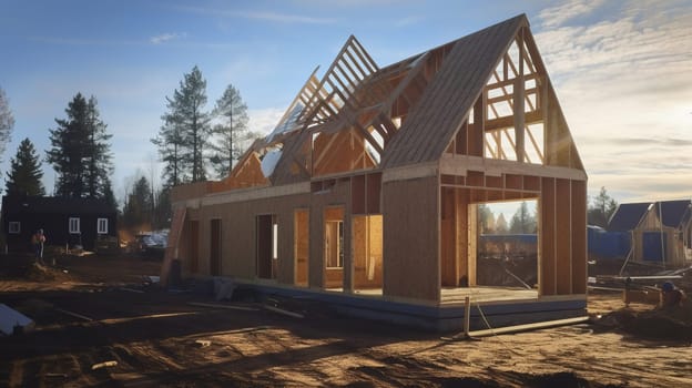 A house being built. New construction