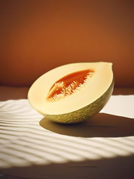 sliced cantaloupe melon path isolated