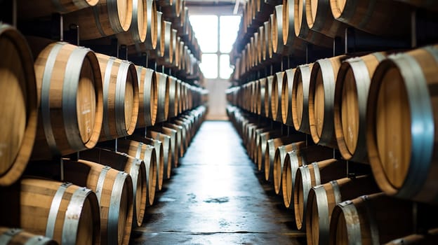 Barrels in whiskey distillery