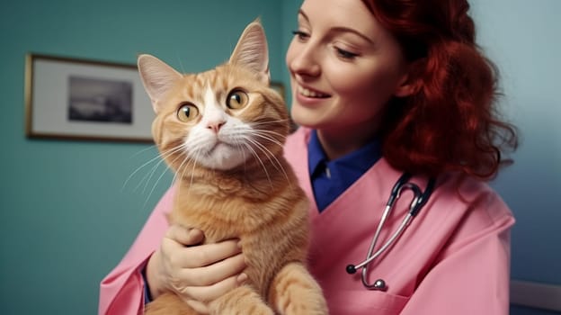 Animal vet in pink uniform.
