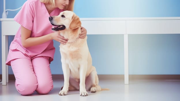 Animal vet in pink uniform.