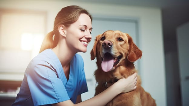 Animal vet in pink uniform.