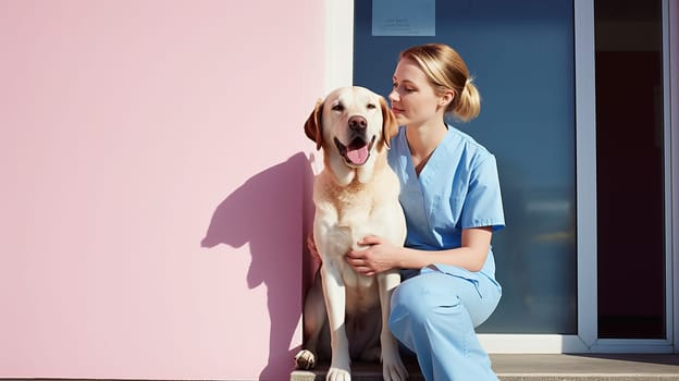 Animal vet in pink uniform.