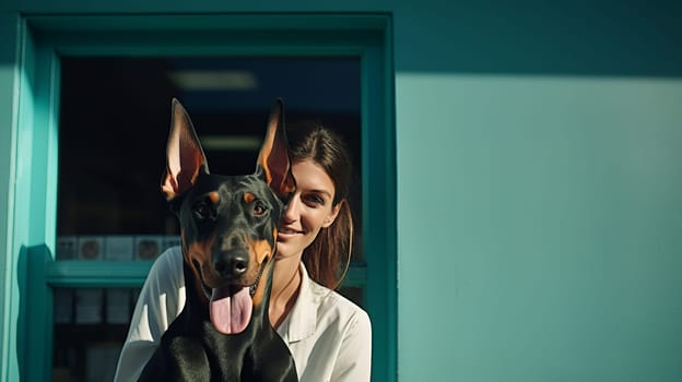 Animal vet in pink uniform.