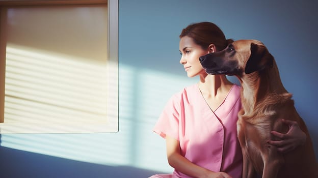 Animal vet in pink uniform.