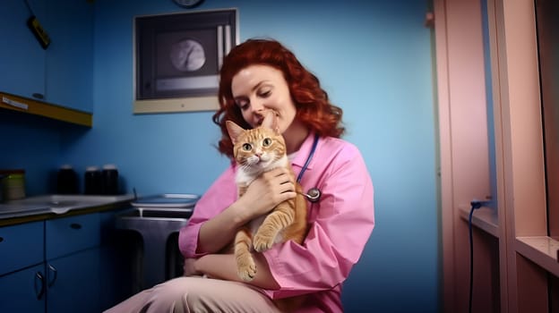 Animal vet in pink uniform.
