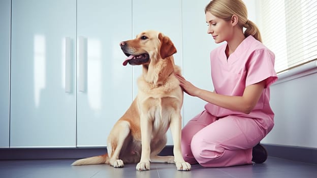 Animal vet in pink uniform.