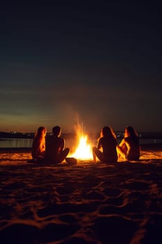 Inviting campfire on the beach during the summer, bring back fond memories. Fun and good times at the lake or sea.