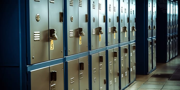 close up on red lockers in gym