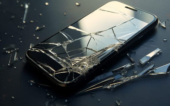 Broken Cracked Screen Mobile - shaterred cellphone screen.