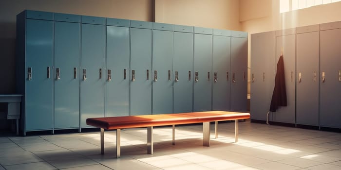 close up on red lockers in gym