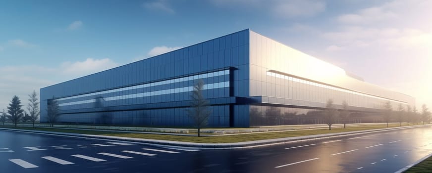 Newly built logistics park with warehouse, loading hub