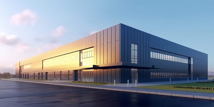 Newly built logistics park with warehouse, loading hub
