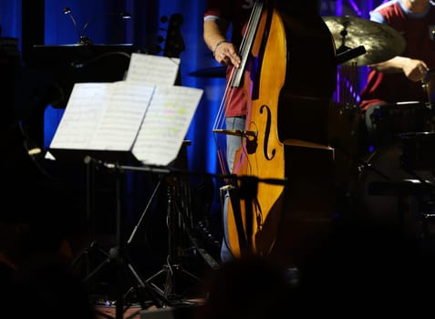 Double bass on the stage during the concert
