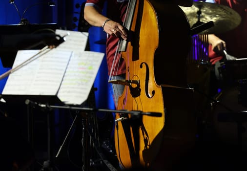 Double bass on the stage during the concert