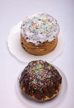 Traditional Ukrainian Easter Cake Kulich or Orthodox Christian Easter Bread.
