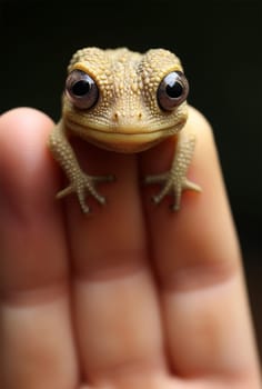 little green frog sitting on your finger.