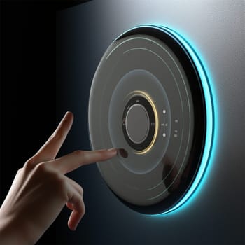 hand programs holographic control panel. concept of a smart home or security system