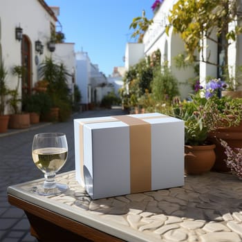 the parcel is standing near the house. delivery box parcel in the yard of the house