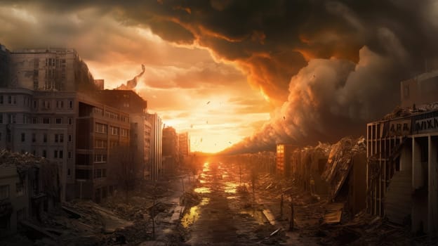 Apocalyptic landscape of the city. Generative AI design