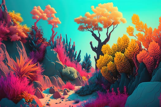 Lush colorful vegetation. Generative AI illustration