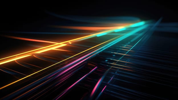 Colorful neon laser lines abstract background. Generative AI designn
