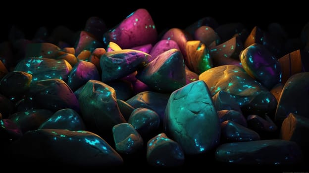 Shiny luminous stones abstract background. Generative AI drawing