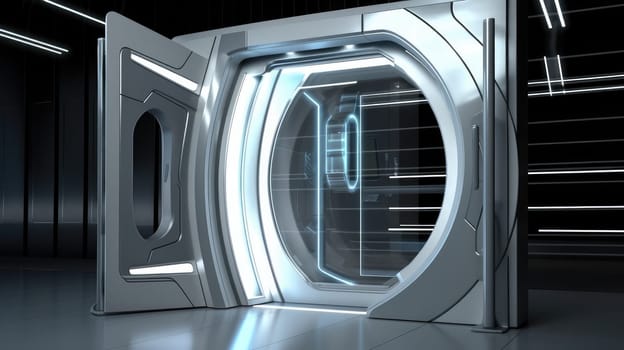 Futuristic interior with door. Generative AI design