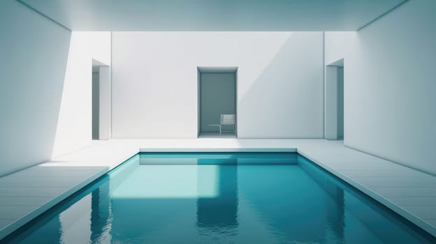 Minimalistic interior with swimming pool. Generative AI design