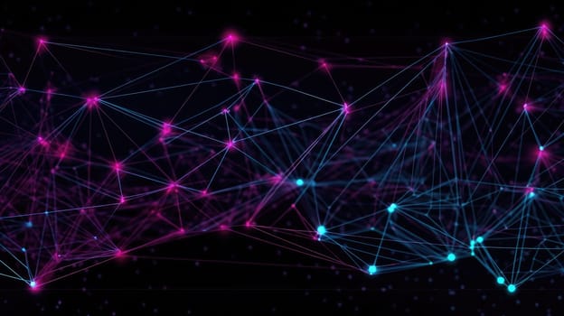 Blue purple neon tech plexus low poly background. Generative AI design