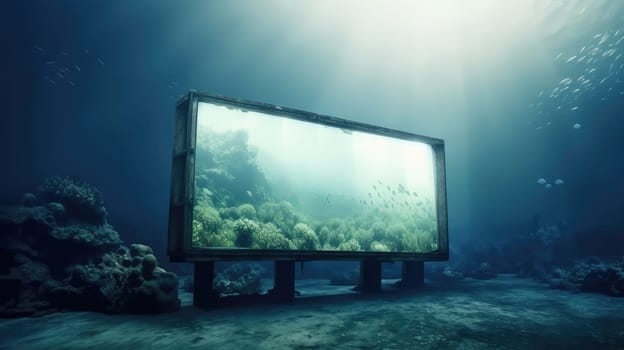 Old billboard under the sea. Generative AI design