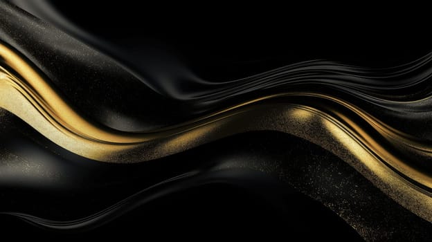 Golden and black smooth liquid waves grunge abstract background. Generative AI design