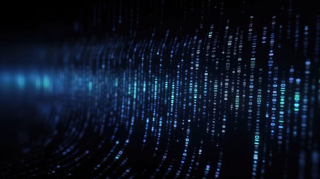 Glowing tech abstract background with blurred code. Generative AI design