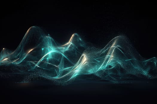 Blue glowing linear soundwaves abstract futuristic background. Generative AI design