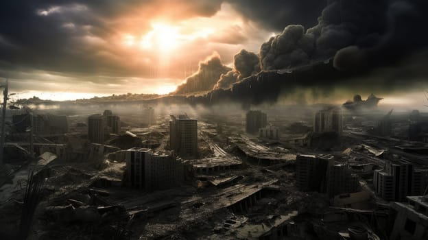 Apocalyptic landscape of the city. Generative AI design