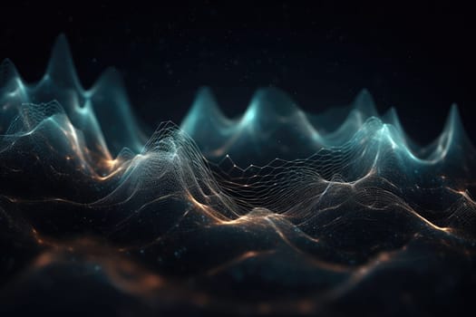 Blue orange linear soundwaves abstract futuristic background. Generative AI design
