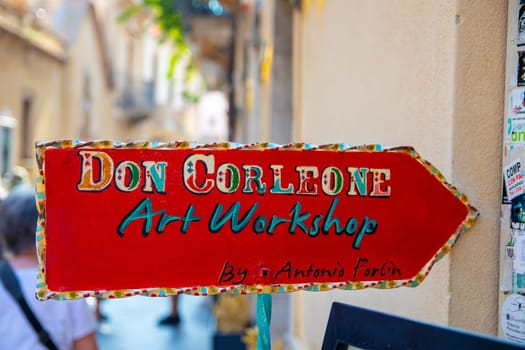 Sicily, Taormina, Italy - 28 September 2023. Antonio Forlin is a Sicilian artist from Taormina who founded Don Corleone Objects in 2004. Ceramic objects.