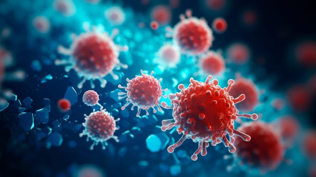 Blood cells, leucocytes and macrophages are combating viruses and bacteria, immune cell. AI generated